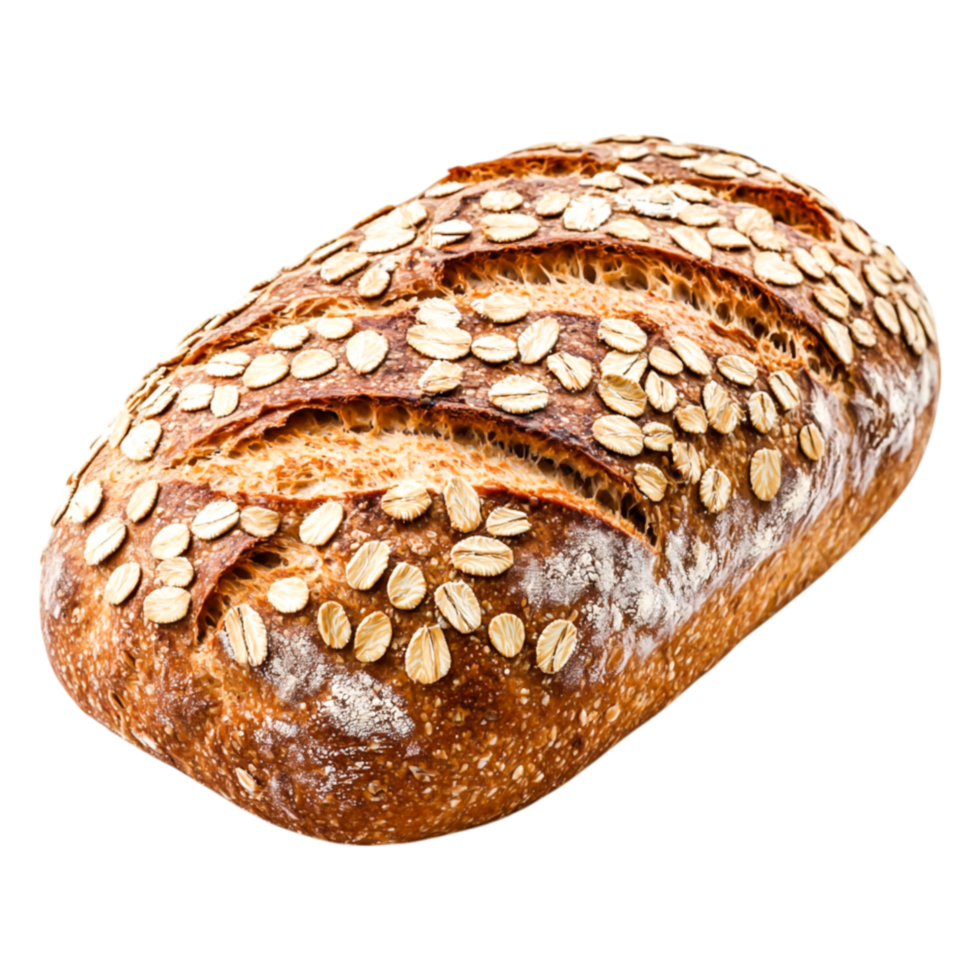 Freshly Baked Whole Grain Bread with Oats on Top in Delicious Loaf Form png