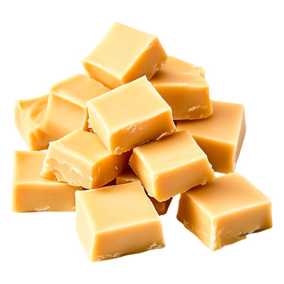 Deliciously Creamy Caramel Squares Piled Together Clean Background png