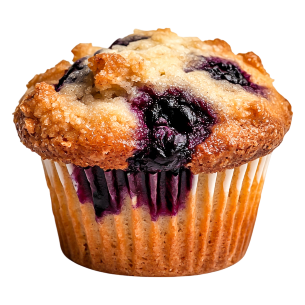 Delicious Freshly Baked Blueberry Muffin with Golden Crust and Toppings png