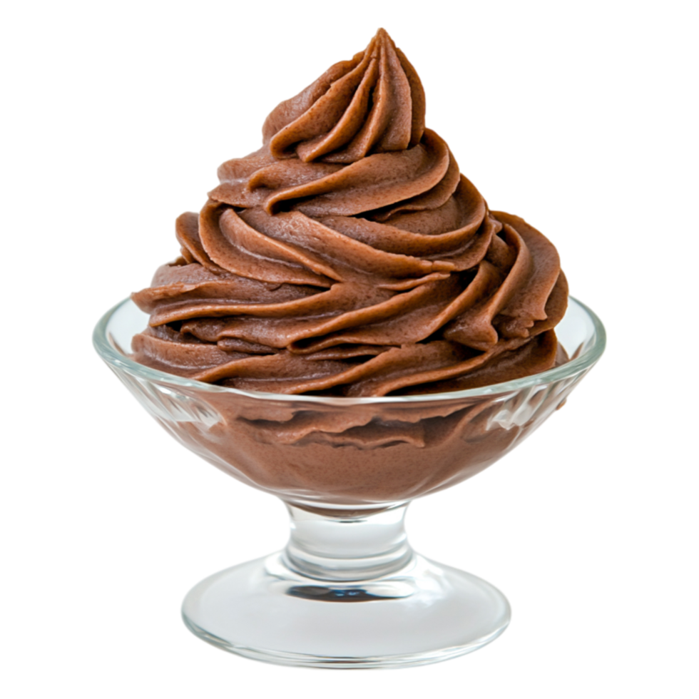 Creamy Chocolate Mousse Delight in a Glass Dish with Swirling Peaks png