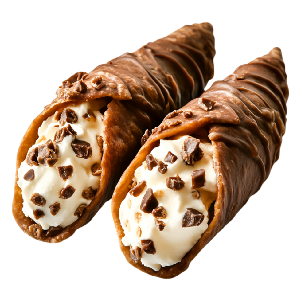 Delicious Chocolate Cannoli Filled with Sweet Cream and Choco Chips png