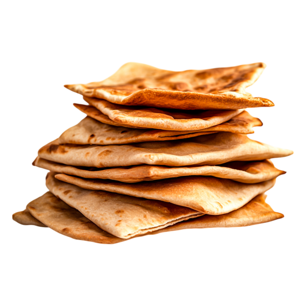 Freshly Baked Flatbreads Stacked High Wooden Surface in Natural Light png