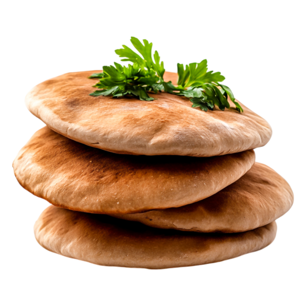 Freshly Baked Flatbreads Stacked with Green Herbs png
