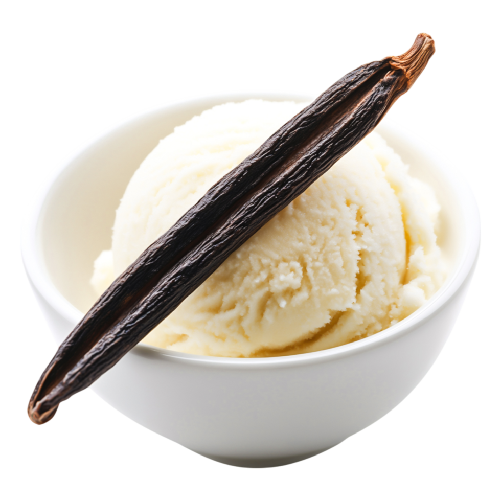 Creamy Vanilla Ice Cream with Pod in Elegant White Bowl png