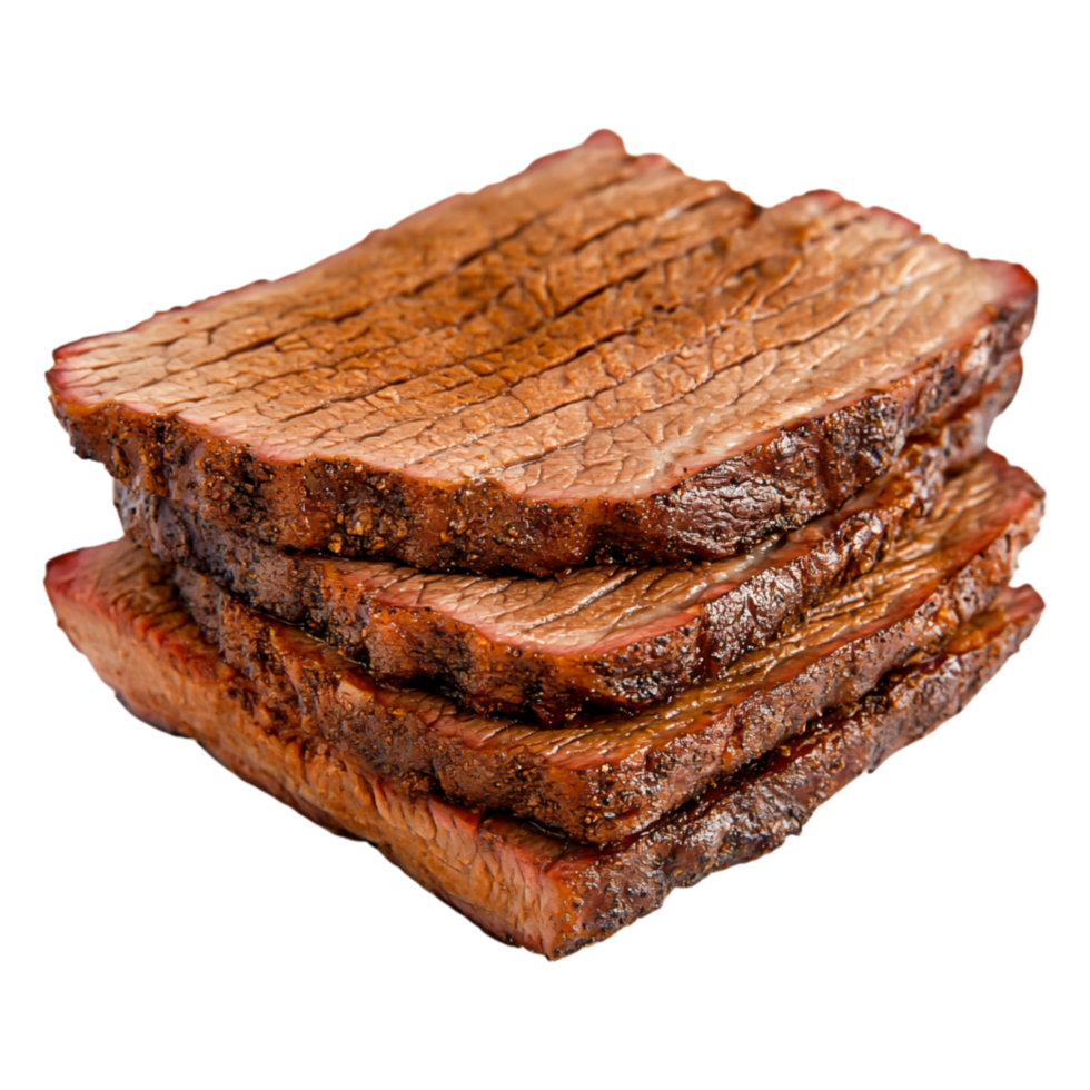 Juicy and Tender Slices of Grilled Brisket Stacked png