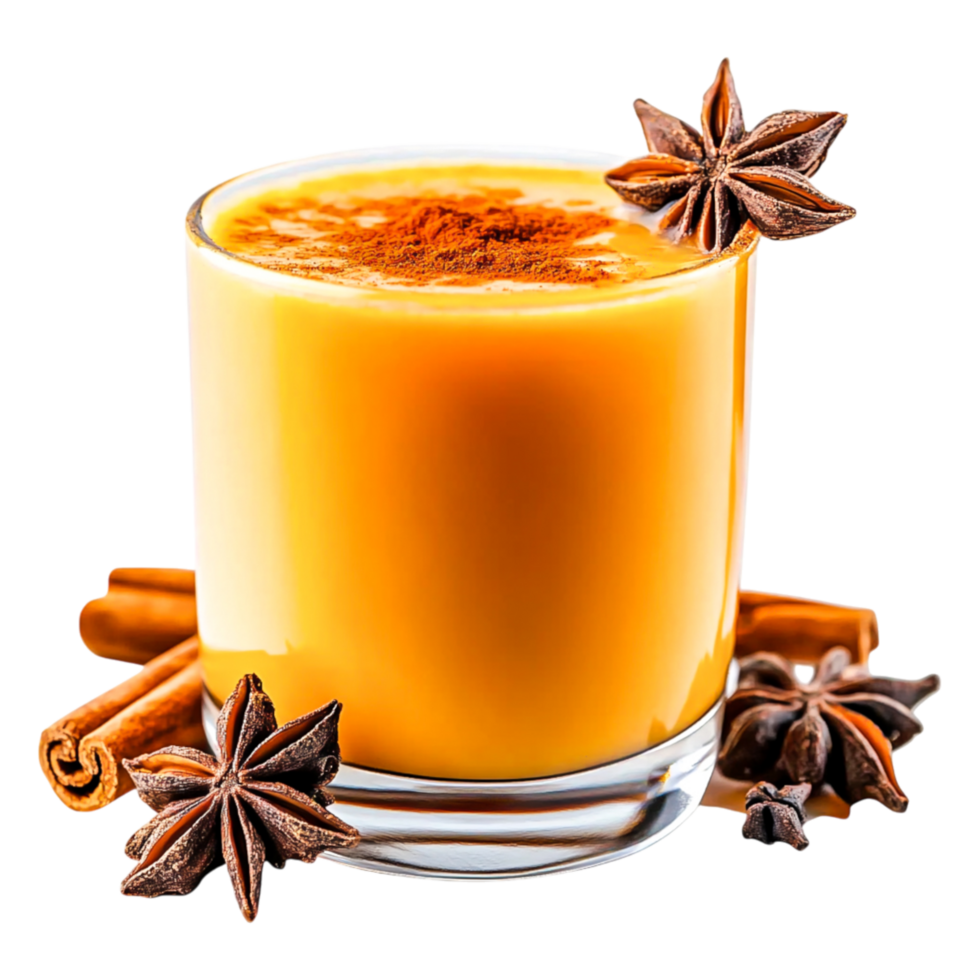 Creamy Spiced Drink with Cinnamon Sticks and Star Anise for Festive Occasions png