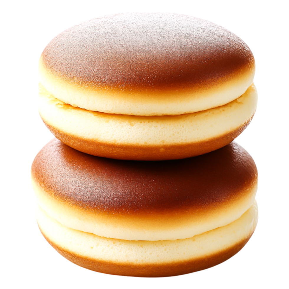 Two Fluffy Japanese Sweet Pancakes with Creamy Filling on png