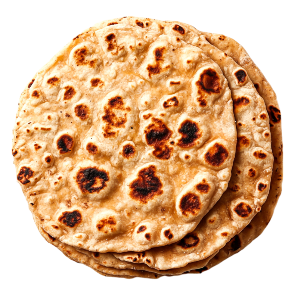 Freshly Cooked Flatbread with Golden-Brown Spots on Crispy Surface png