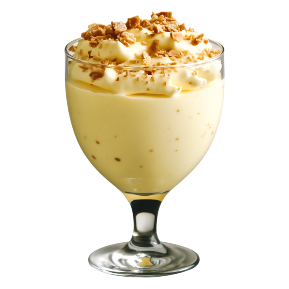 Creamy Vanilla Dessert with Crunchy Topping in a Glass Cup png