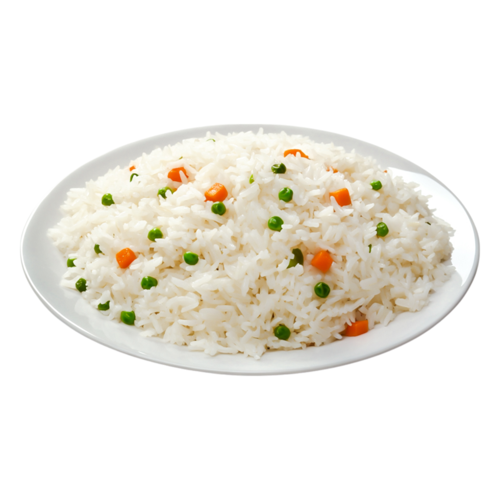 Freshly Cooked White Rice with Green Peas and Carrots Plate png
