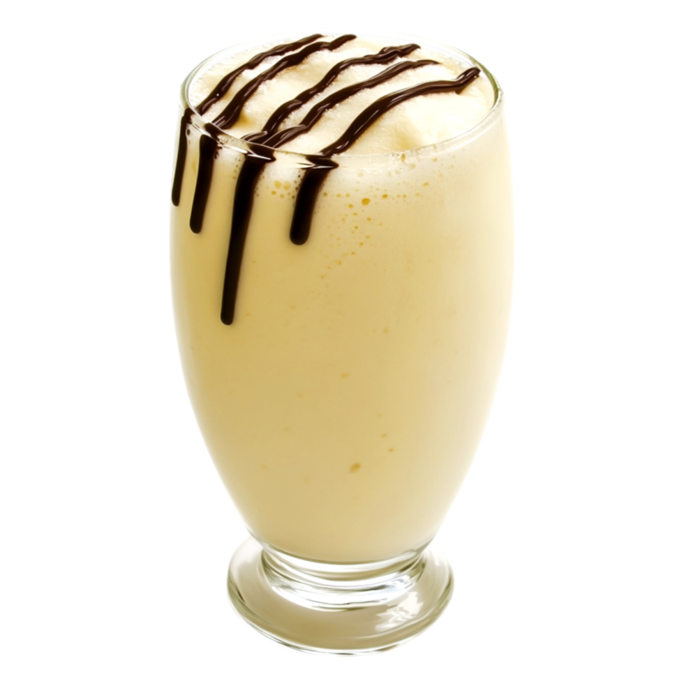 Creamy Vanilla Milkshake with Chocolate Drizzle in a Tall Glass png