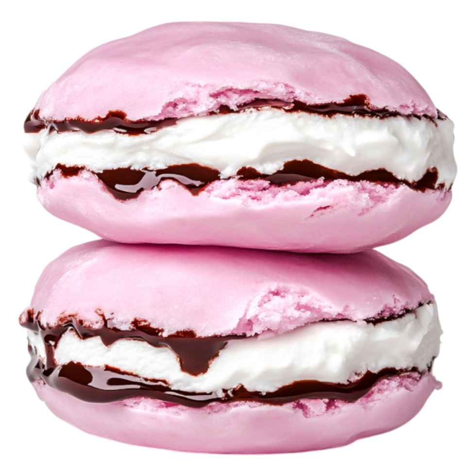 Delicate Pink Macarons with Cream Filling and Chocolate Center Stacked High png