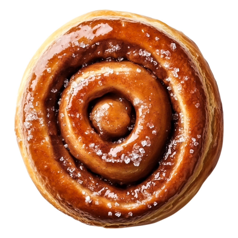Freshly Baked Cinnamon Bun with Sweet Glaze and Sugar Topping png