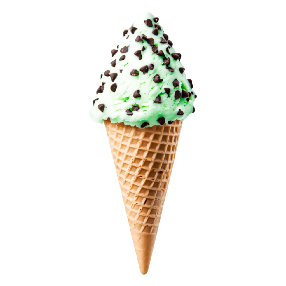 Delicious Mint Chocolate Chip Ice Cream Cone with Sprinkles on Top png