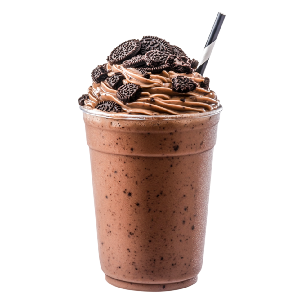 Delicious Chocolate Milkshake with Tasty Cookie Crumbles and Whipped Cream png