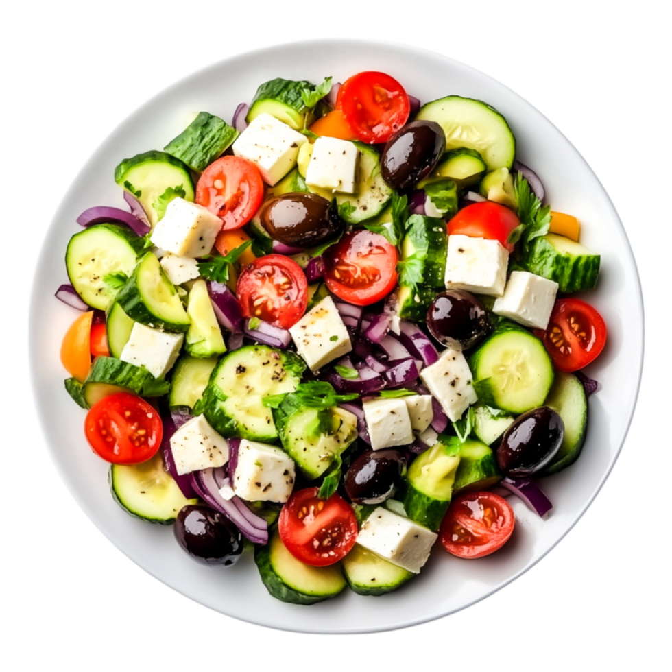 Fresh Mediterranean Salad with Tomatoes, Cucumbers, Olives, and Feta Cheese png