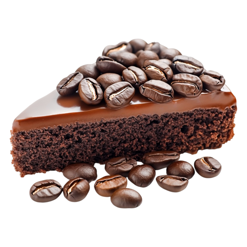 Delicious Chocolate Cake Slice Topped with Coffee Beans on png