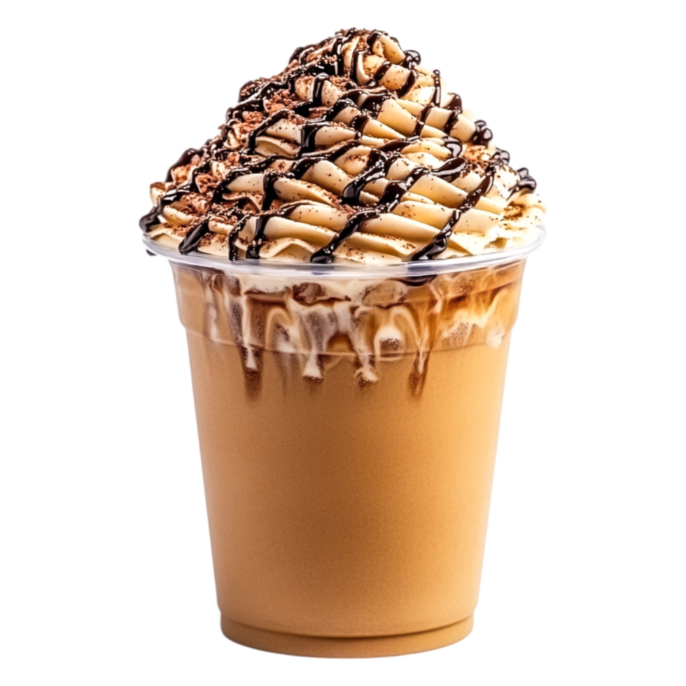 Creamy Coffee Beverage with Swirls of Chocolate and Whipped Topping png