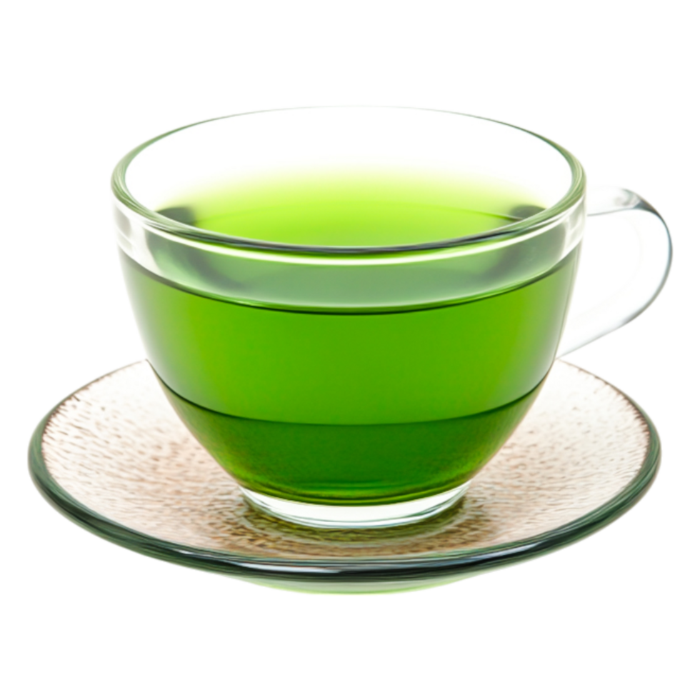 Refreshing Green Tea in a Glass Cup Wooden Coaster png
