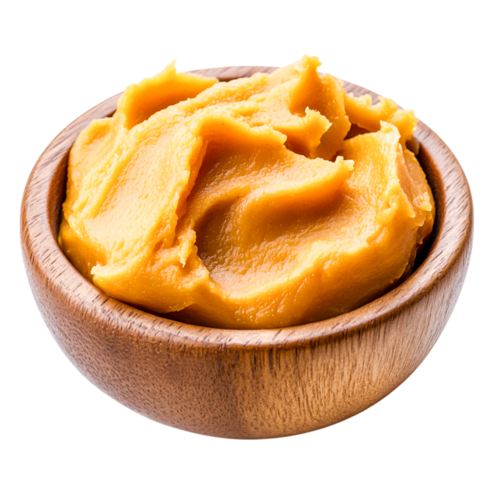 Creamy Nutty Spread in Wooden Bowl, Perfect for Baking and Cooking png
