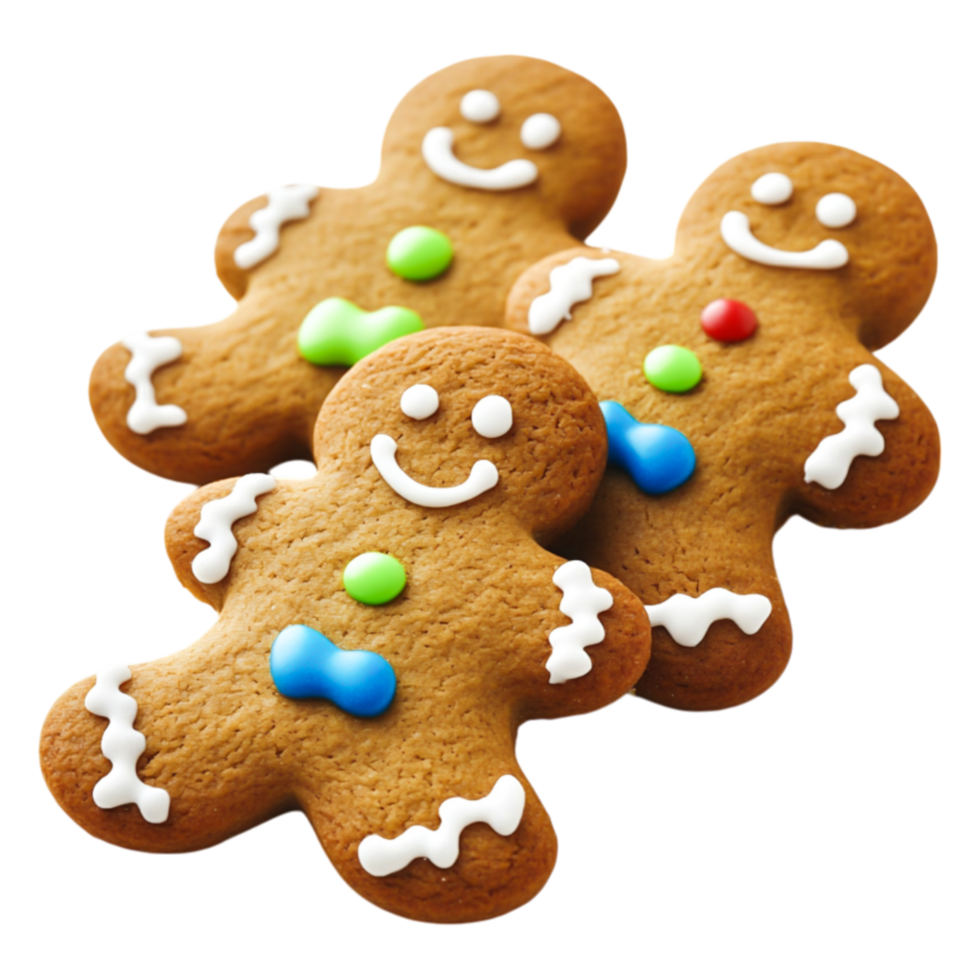 Delicious Gingerbread Cookies Decorated with Icing and Colorful Buttons png