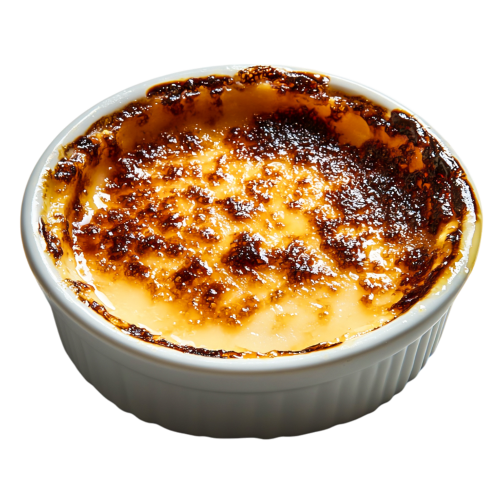 Creamy Caramelized Dessert with Golden Brown Sugar Crust and Custard Base png