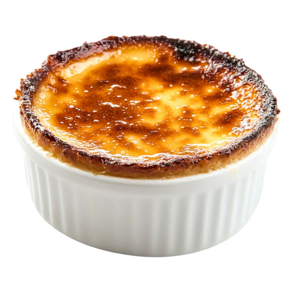 A Caramelized Creme Dessert in a White Ramekin png
