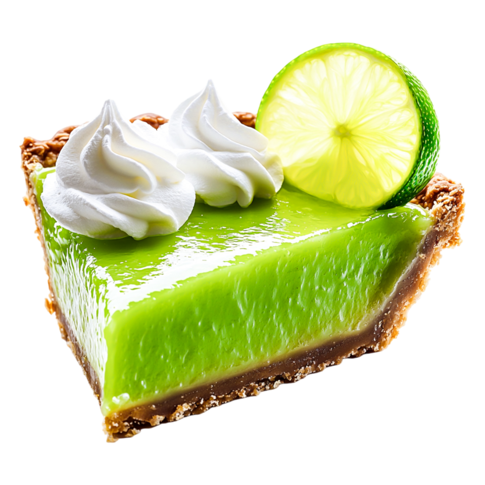 Fresh Lime Pie Slice with Whipped Cream and Zesty Lime Wedge png