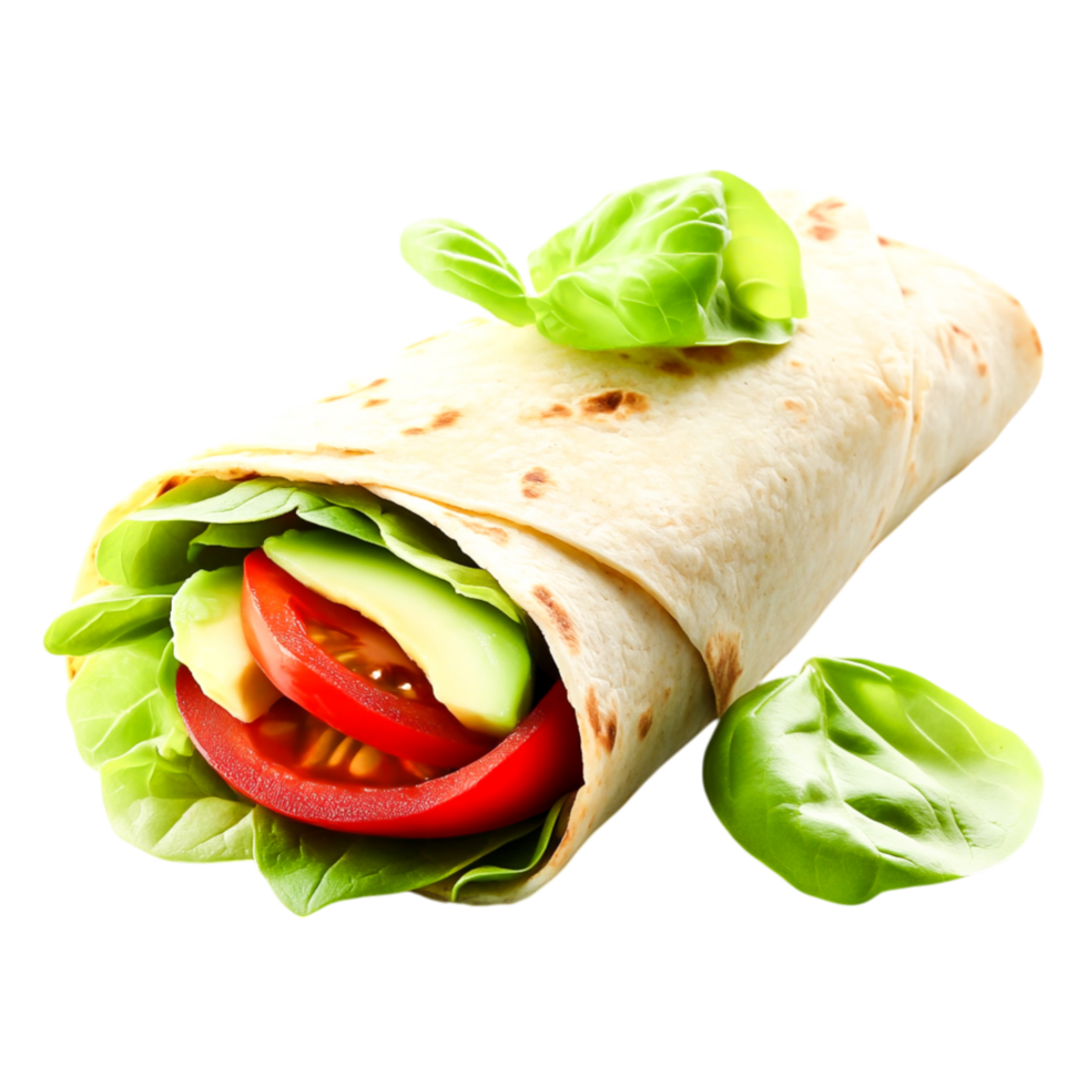 Fresh Vegetable Wrap with Tomato, Lettuce, and Avocado on png