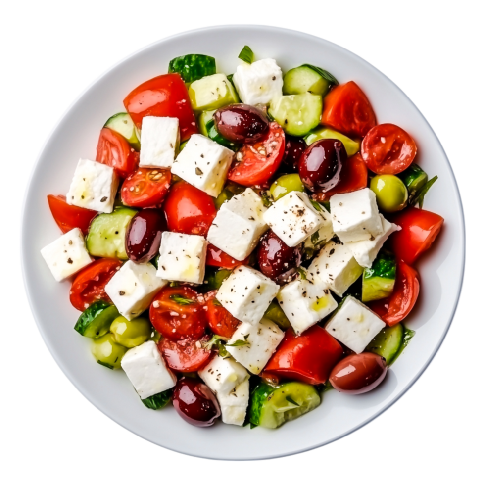 Fresh Mediterranean Salad with Feta Cheese, Tomatoes, Olives, and Vegetables png