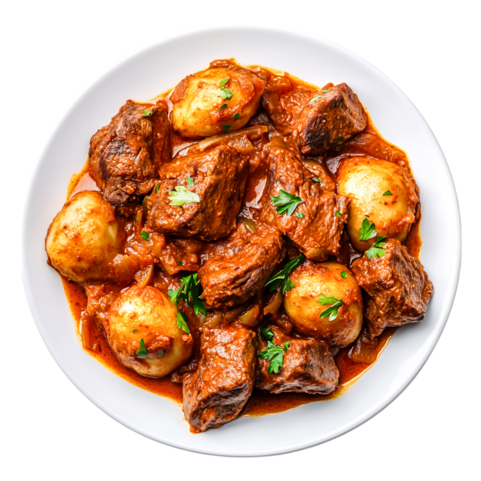 Tender Beef Stew with Vegetables and Potatoes in a Rich Savory Sauce png