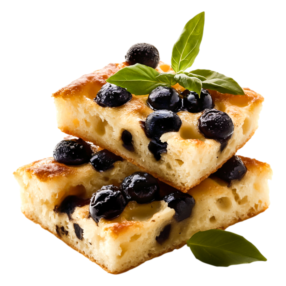 Freshly Baked Blueberry Dessert with Basil Garnish png