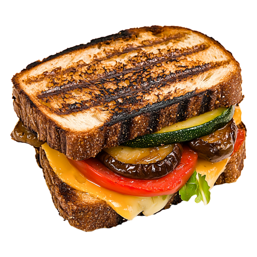 Grilled Vegetable Sandwich with Cheddar Cheese on Whole Grain Bread png