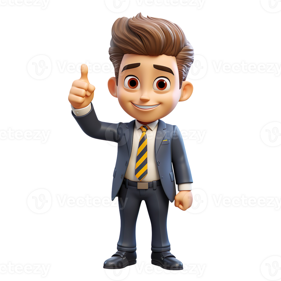 3D businessman cartoon character isolated on transparent background png