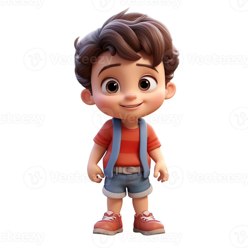 3D cartoon character a cute little boy isolated on transparent background png