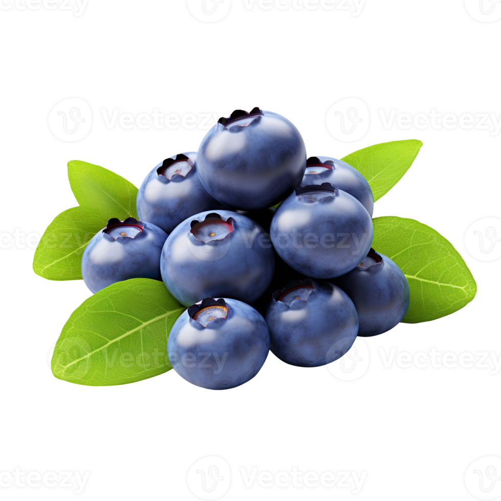 3d blueberries isolated on transparent background png