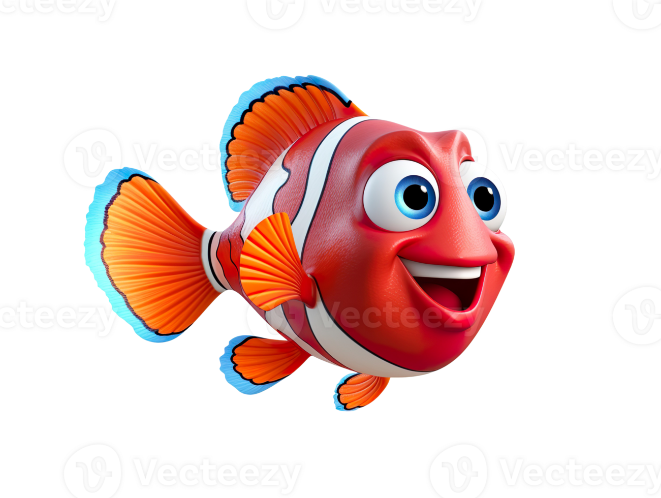 3d cartoon fish isolated on transparent background png