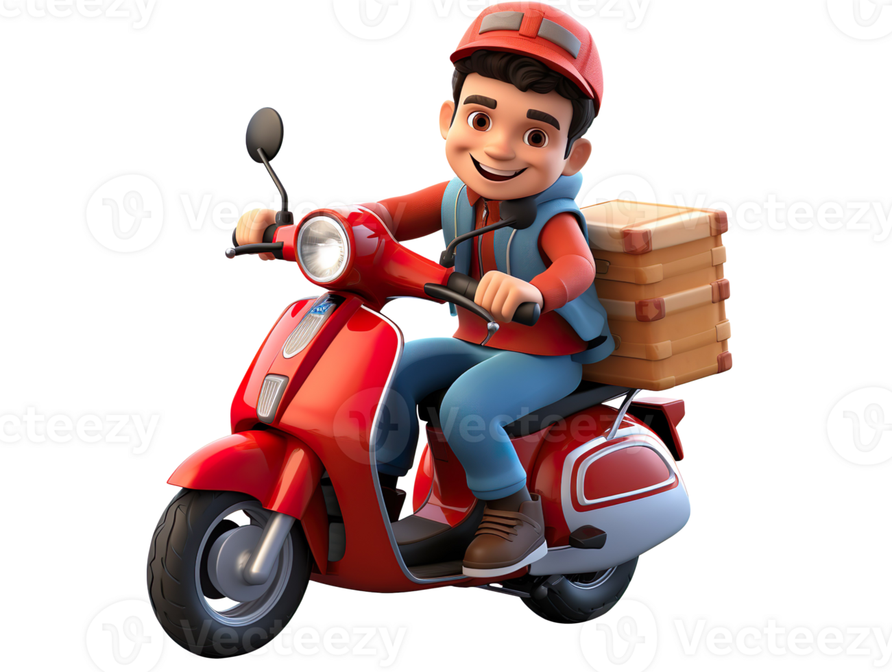 3D Delivery Man Character Delivering Package with a Scooter isolated on transparent background png