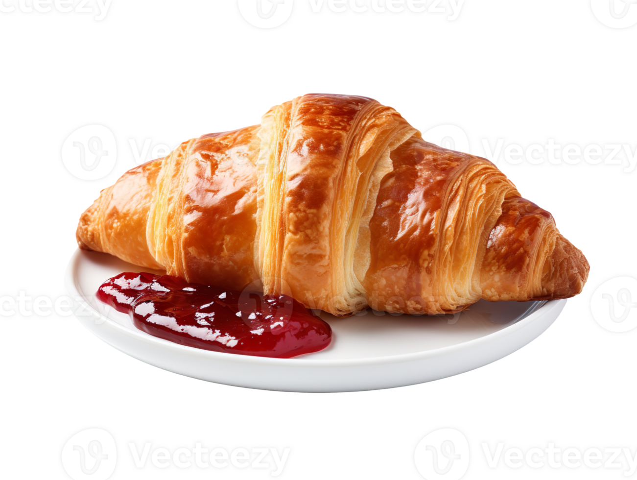 A Classic French Croissant with Butter and Jam isolated on transparent background png