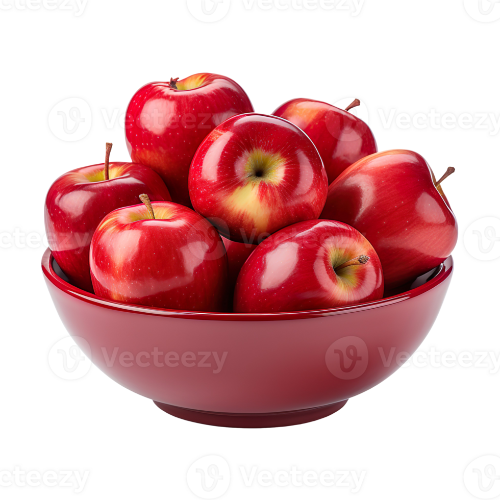 a bowl of fresh whole red apples isolated on transparent background png