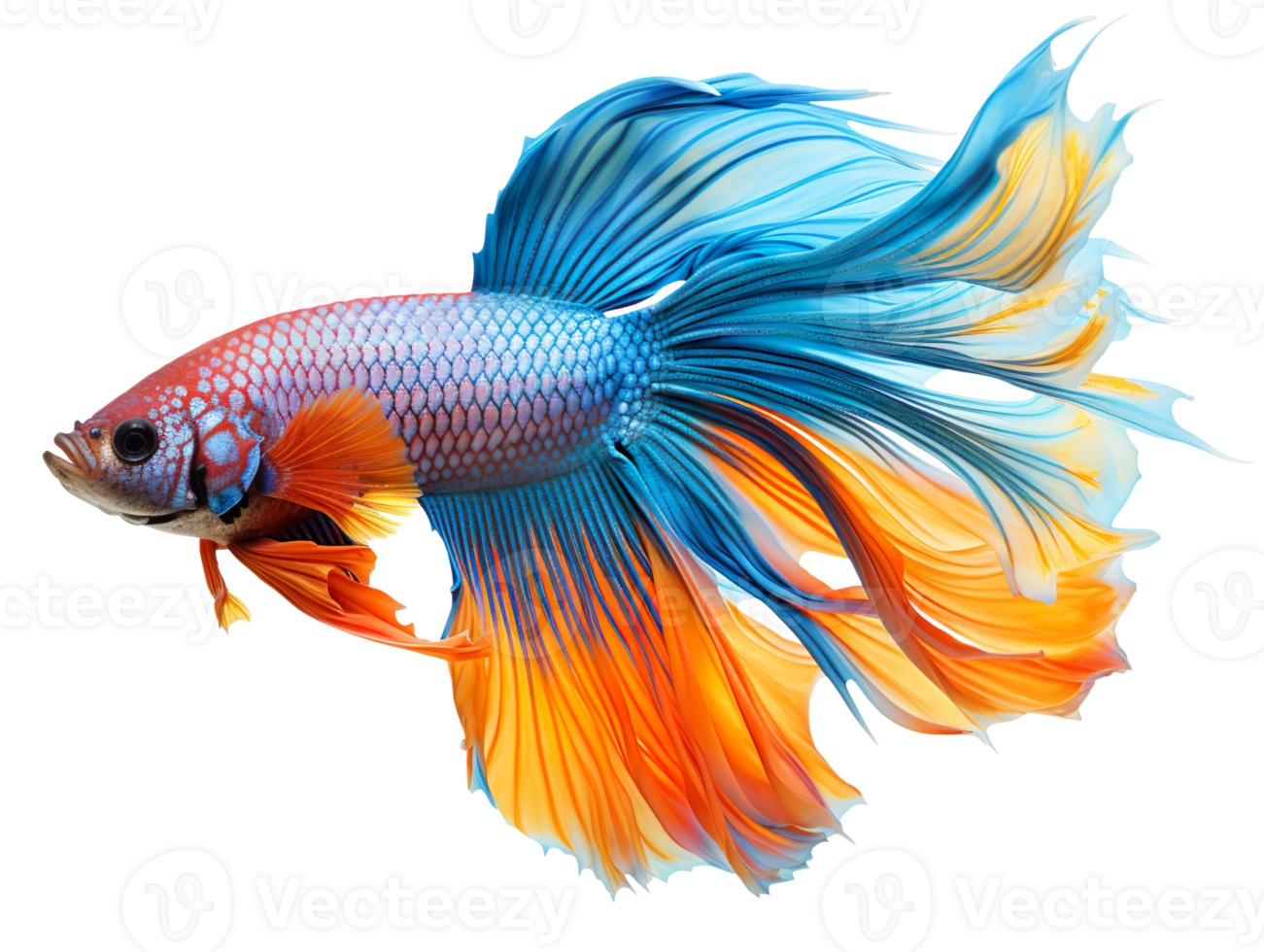 a betta fish with a beautiful tail isolated on transparent background png