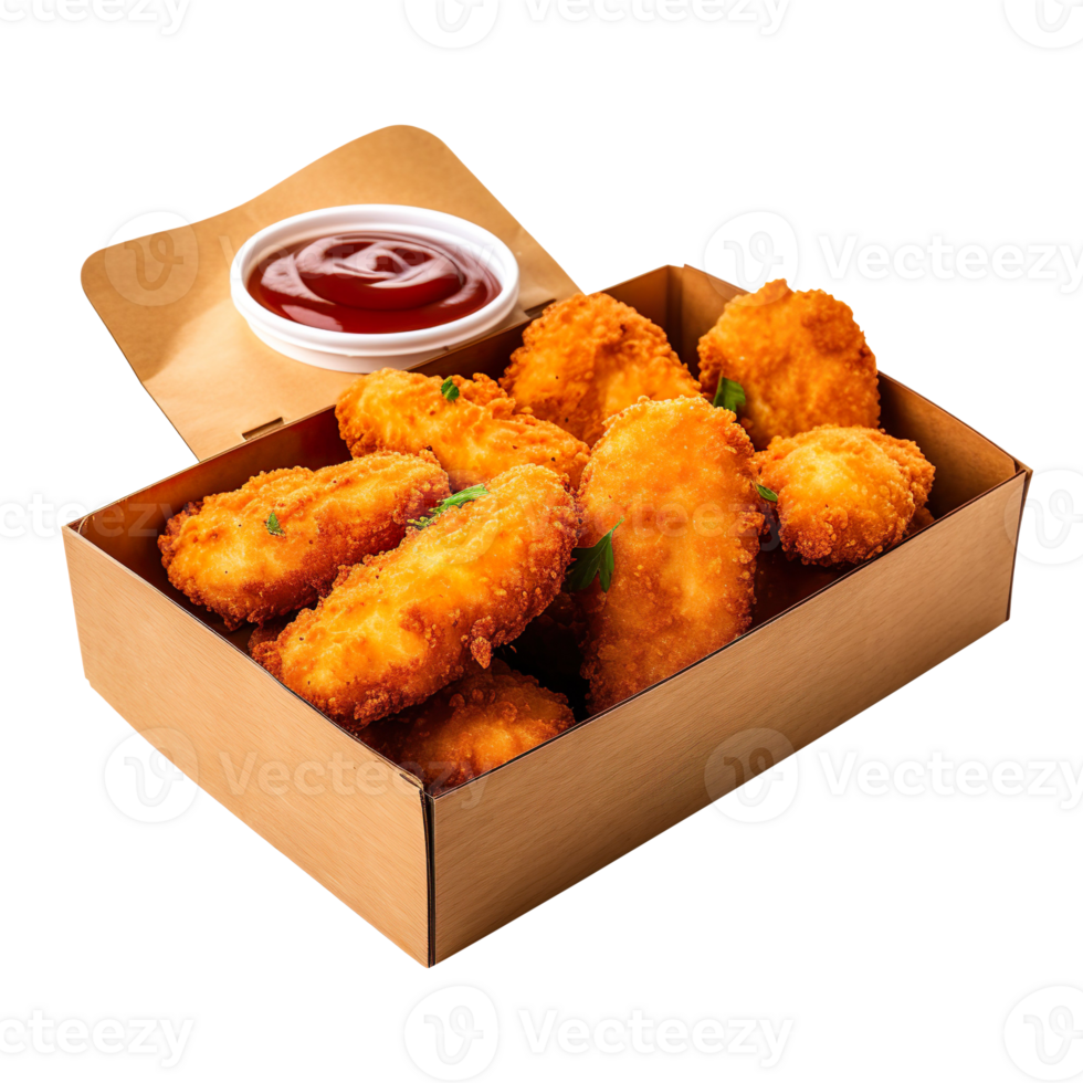 A box of chicken nuggets with dipping sauce isolated on transparent background png