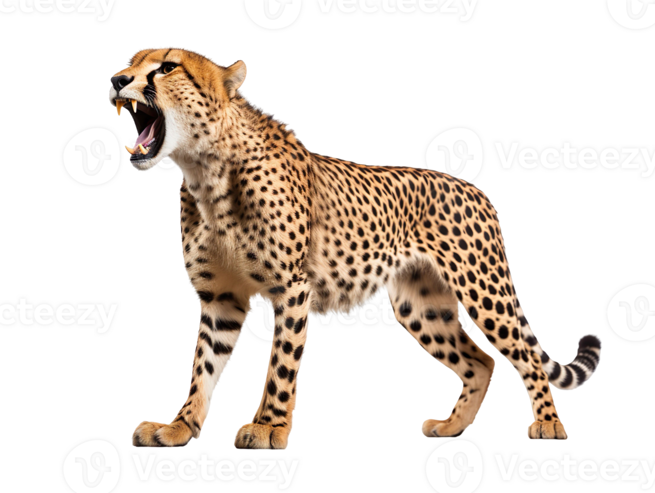 A cheetah roaring isolated on transparent background png