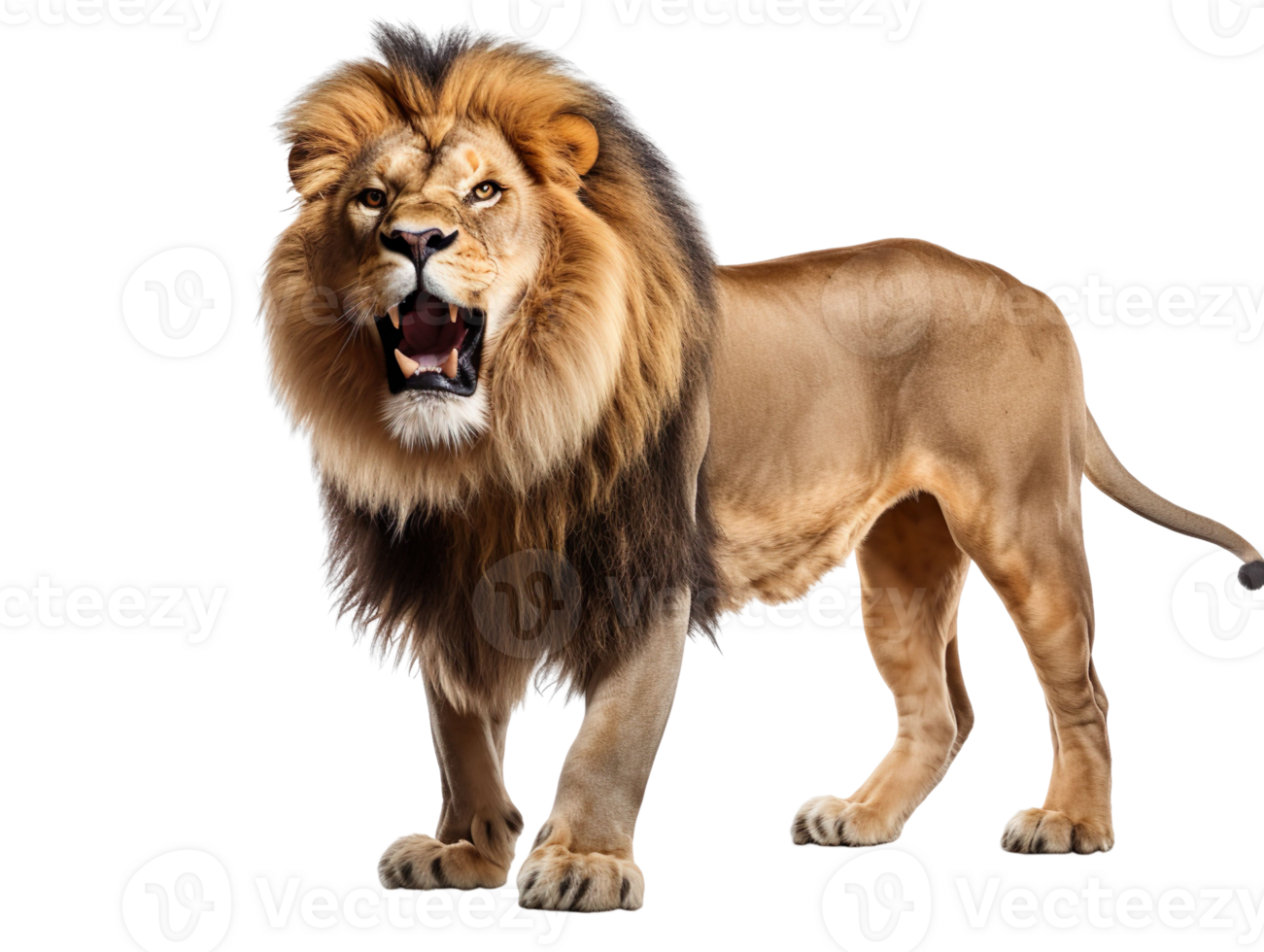 A male lion is roaring isolated on transparent background png