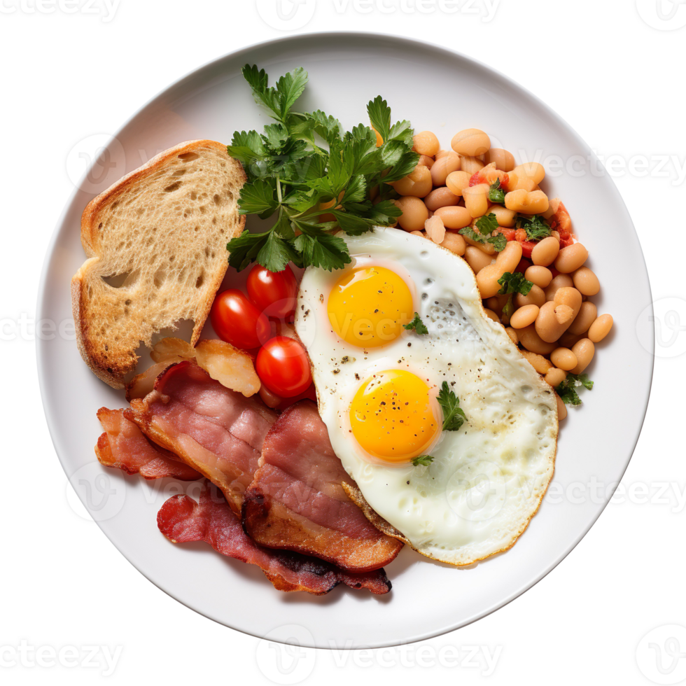 A hearty breakfast plate isolated on transparent background png
