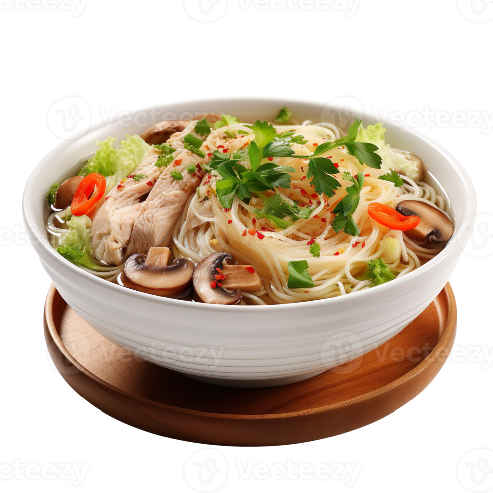 A Hearty Bowl of Chicken and Vegetable Noodle Soup isolated on transparent background png