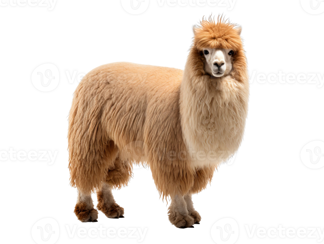 a cute brown alpaca with woolly fur isolated on transparent background png