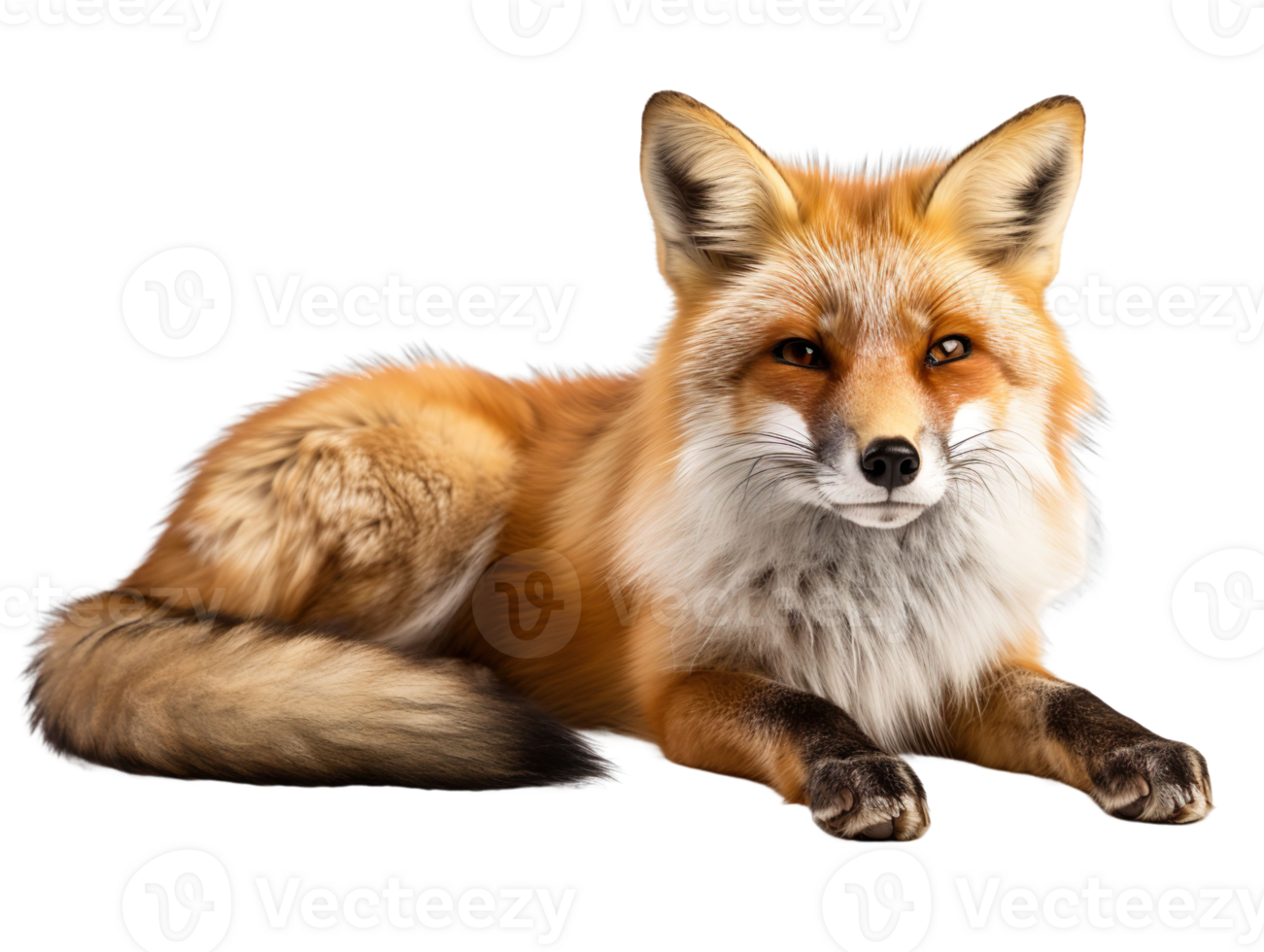 A fox is laying down isolated on transparent background png