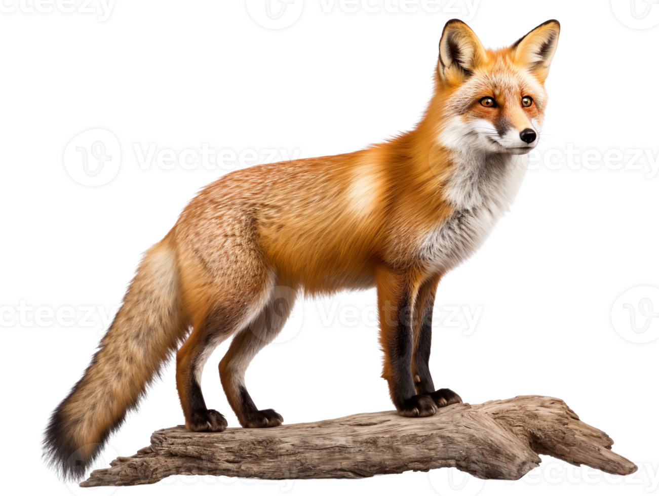A fox is standing on a branch isolated on transparent background png