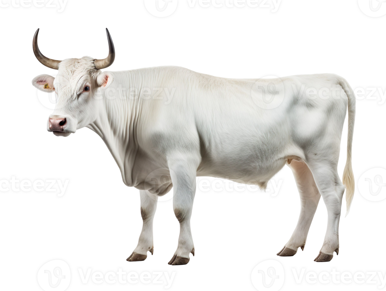 a white cow with horns isolated on transparent background png